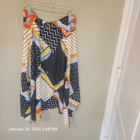 Marc New York multi pattern skirt. Black, orange, gold, blue, and white. - Picture 2 of 5